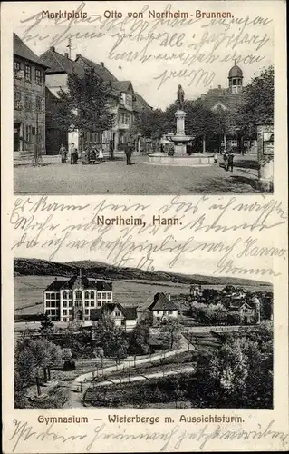 Ak Northeim in Niedersachsen, Marktplatz, Otto von Northeim Brunnen, Gymnasium, Wieterberge