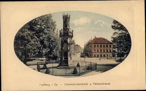Ak Freiberg in Sachsen, Schwedendenkmal, Petersstraße