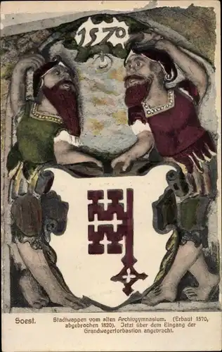 Wappen Ak Soest in Nordrhein Westfalen, Stadtwappen vom alten Archivgymnasium, Grandwegertorbastion