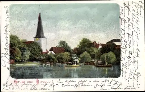 Ak Hamburg Bergedorf, Kirchpartie vom Wasser aus