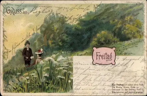Künstler Ak Allegorie, Freitag, Liebespaar auf einer Wiese