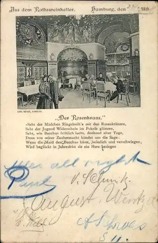 Künstler Ak Hamburg Mitte Altstadt, Ratsweinkeller, Der Rosenkranz, Innenansicht