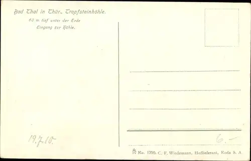 Ak Bad Thal Ruhla in Thüringen, Eingang zur Tropfsteinhöhle