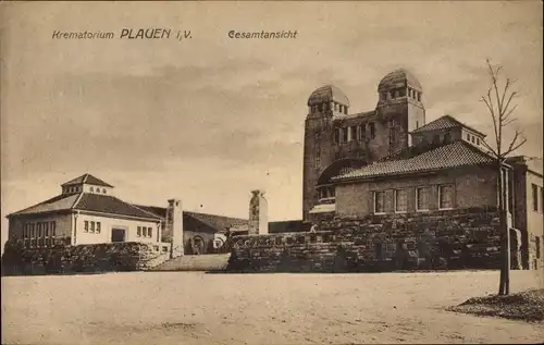 Ak Plauen im Vogtland, Krematorium, Gesamtansicht