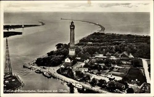 Ak Warszów Osternothafen Świnoujście Swinemünde Pommern, Leuchtturm, Mole, Fliegeraufnahme