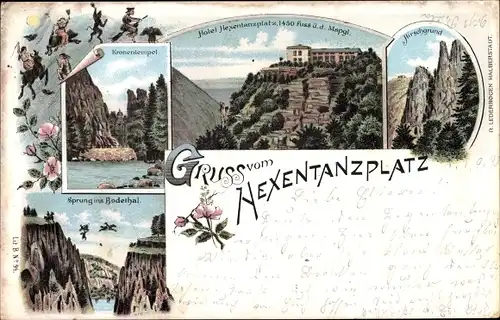 Litho Thale im Harz, Hexentanzplatz, Hotel, Hirschgrund, Kronentempel, Sprung ins Bodetal