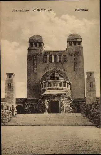 Ak Plauen im Vogtland, Krematorium, Mittelbau