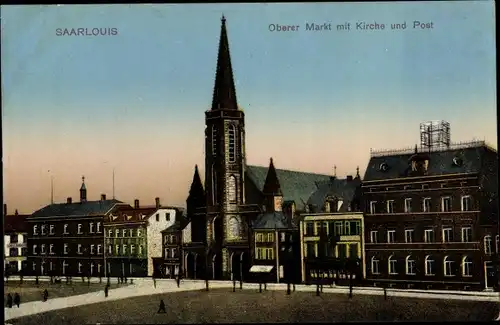 Ak Saarlouis im Saarland, Oberer Markt, Kirche, Post