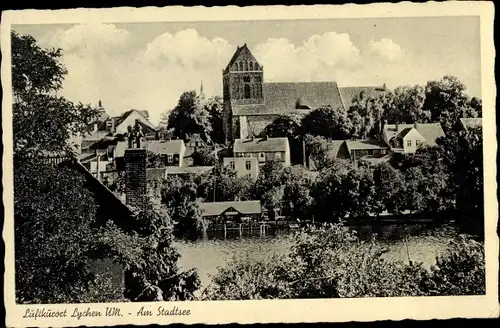 Ak Lychen im Kreis Uckermark, Am Stadtsee, Kirche