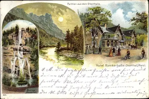 Litho Goslar am Harz, Okertal, Hotel Romkerhalle, Romker Wasserfall