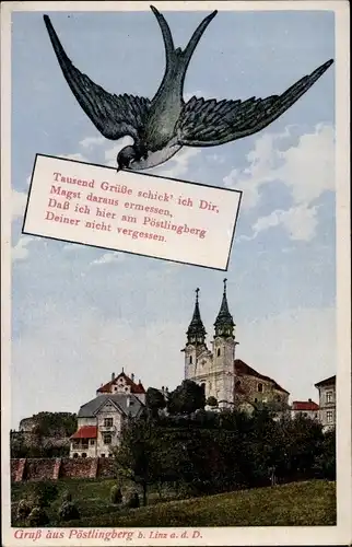 Ak Linz Oberösterreich, Pöstlingberg, Schwalbe mit Brief