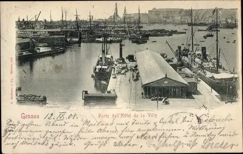 Ak Genova Genua Liguria, Porto dall Hotel de la Ville