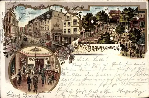 Gold Litho Braunschweig in Niedersachsen, Brünings Saalbau, Garten, Stehbierhalle