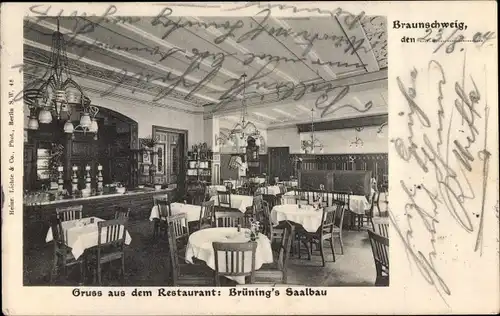 Ak Braunschweig in Niedersachsen, Restaurant Brünings Saalbau, Innenansicht