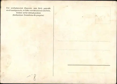 Ak Roßwein in Sachsen, Aus Holz gepresste Figuren zum Schulfest 1934