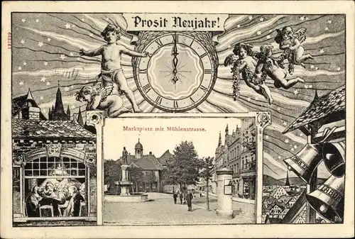 Passepartout Ak Northeim in Niedersachsen, Marktplatz, Mühlenstraße, Engel, Uhr