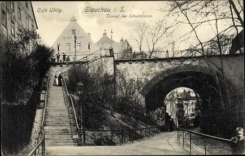 Ak Glauchau in Sachsen, Cafe Uhlig, Tunnel der Schulstraße