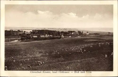 Ak Kloster Insel Hiddensee in der Ostsee, Gesamtansicht, Blick nach Vitte