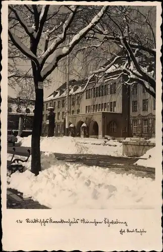 Ak Schwabing München Bayern, Städtisches Krankenhaus im Winter