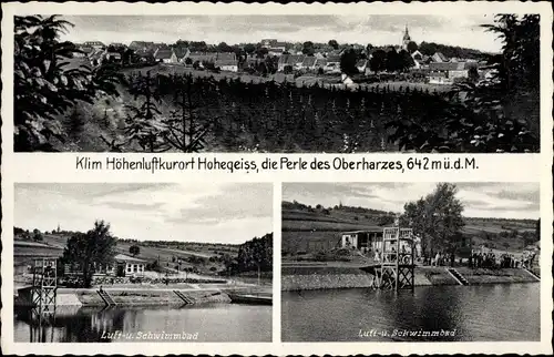 Ak Hohegeiß Braunlage im Oberharz, Blick auf den Ort, Luft und Schwimmbad