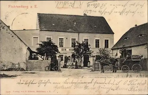 Ak Fichtenberg Mühlberg Elbe, Naumann's Gasthof, Kutsche