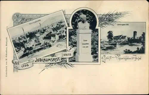 Ak Heilbronn am Neckar, Papiermühle, Büste Gustav Schaeuffelen, Jubiläumsfest 1898