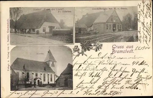 Ak Bramstedt Hagen im Bremischen, Geschäftshaus H. v. Oeser, Gasthof Unter der Linde, Kirche