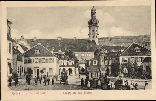 Ak Weikersheim in Württemberg, Marktplatz mit Schloss, Brunnen