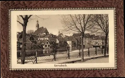 Passepartout Ak Gernsbach im Murgtal Schwarzwald, Blick auf den Ort, Kirche