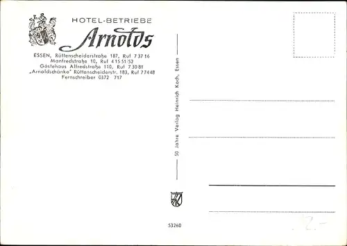 Ak Essen im Ruhrgebiet Nordrhein Westfalen, Hotel Betriebe Arnolds, Rüttenscheiderstraße 187