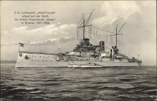 Ak Deutsches Kriegsschiff, SMS Westfalen, Linienschiff, Kaiserliche Marine