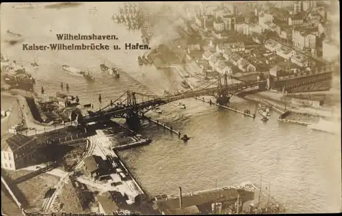 Foto Ak Wilhelmshaven in Niedersachsen, Kaiser Wilhelmbrücke, Hafen