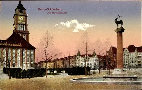 Ak Berlin Schöneberg, Partie am Hirschbrunnen