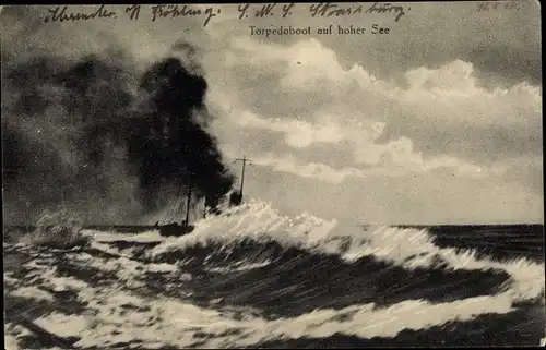 Ak Deutsches Kriegsschiff, Torpedoboot auf hoher See, Kaiserliche Marine