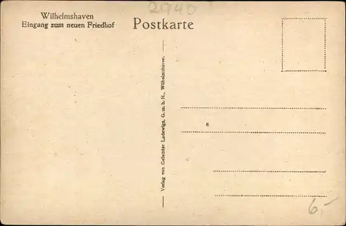 Künstler Ak Blossfeld, Wilhelmshaven in Niedersachsen, Neuer Friedhof, Eingang