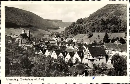 Ak Wiesensteig in Baden Württemberg, Zehntscheuer mit Stadt