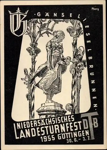 Künstler Ak Göttingen in Niedersachsen, Niedersächsisches Landesturnfest 1955, Gänselieselbrunnen