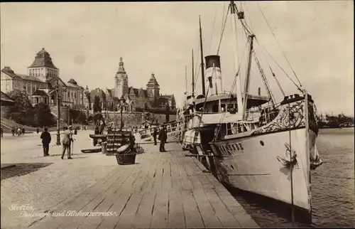 Ak Szczecin Stettin Pommern, Bollwerk und Hakenterrasse, Salondampfer Swinemünde