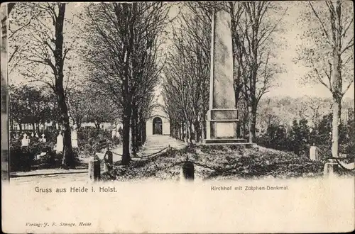 Ak Heide in Holstein, Kirchhof mit Zutphen Denkmal
