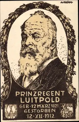 Künstler Ak Prinzregent Luitpold von Bayern, Trauerkarte, Portrait