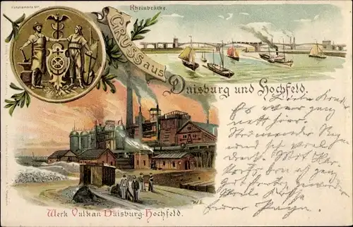 Litho Hochfeld Duisburg im Ruhrgebiet, Rheinbrücke, Werk Vulkan