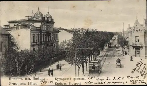 Ak Liepaja Libau Lettland, Kurhaus Prospect, Straßenbahn