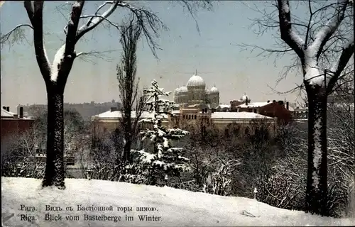 Ak Riga Lettland, Blick vom Basteiberg im Winter