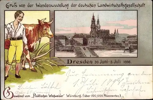 Passepartout Litho Dresden Zentrum Altstadt, Wanderausstellung dt. Landwirtschaftsgesellschaft 1898
