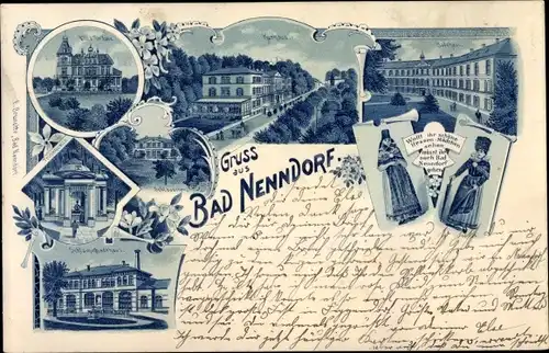 Litho Bad Nenndorf an der Weser, Kurhaus, Badehaus, Villa, Schloss