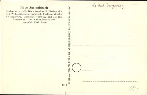 Ak Springhirsch Nützen in Schleswig Holstein, Restaurant Haus Springhirsch