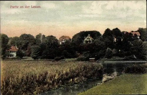 Ak Lesum Bremen, Gesamtansicht, Wasserpartie