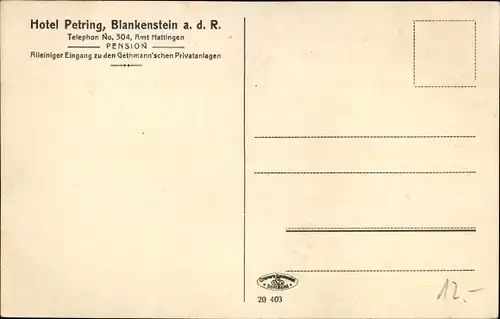 Ak Blankenstein an der Ruhr Hattingen im Ennepe Ruhr Kreis, Hotel Petring, Königsplatz