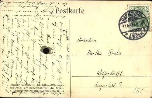 Ak Reiteraufführung zur Hundertjahrfeier des Braunschweigischen Husaren Regiments Nr. 17
