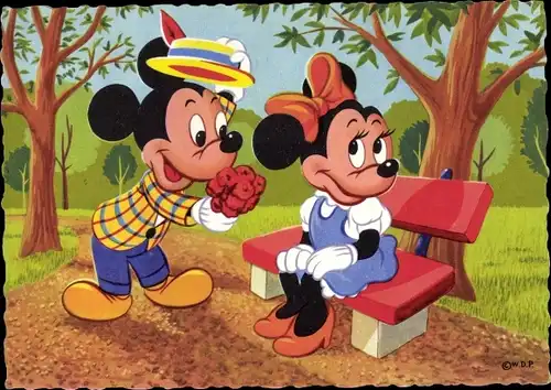 Künstler Ak Walt Disney, Comic, Mickey und Minnie Maus
